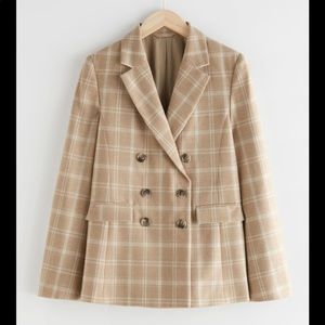 & other stories Wool Blend Plaid Blazer, Beige Checks, Size: 2, XS, used
